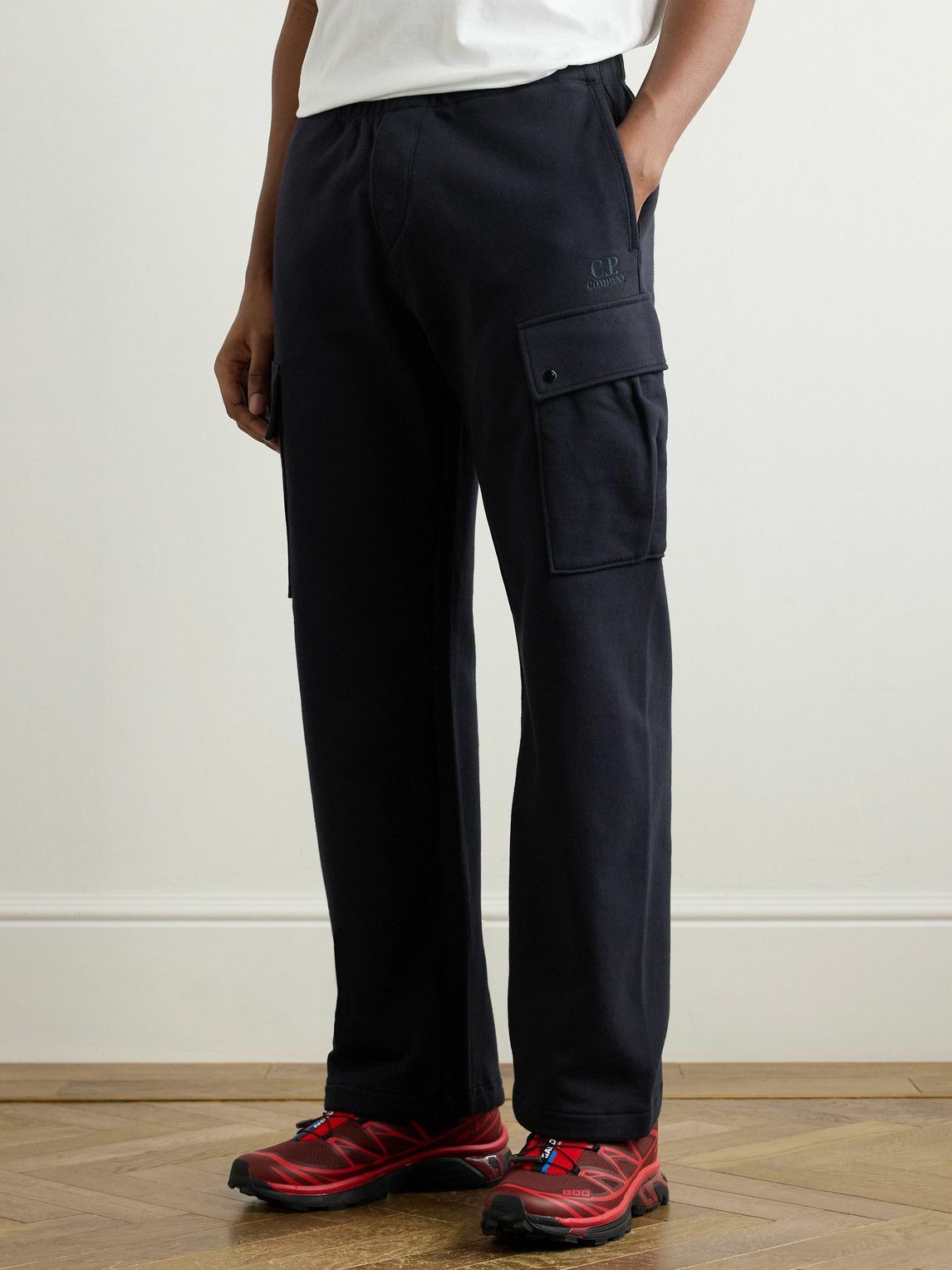 C.P. Company - Wide-Leg Logo-Embroidered Cotton-Jersey Sweatpants - Blue