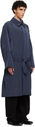 Hed Mayner Navy Crinkled Trench Coat
