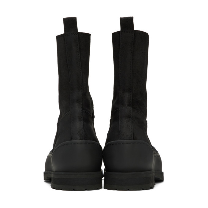 Ann Demeulemeester Black Greased Suede Zip-Up Boots Ann 