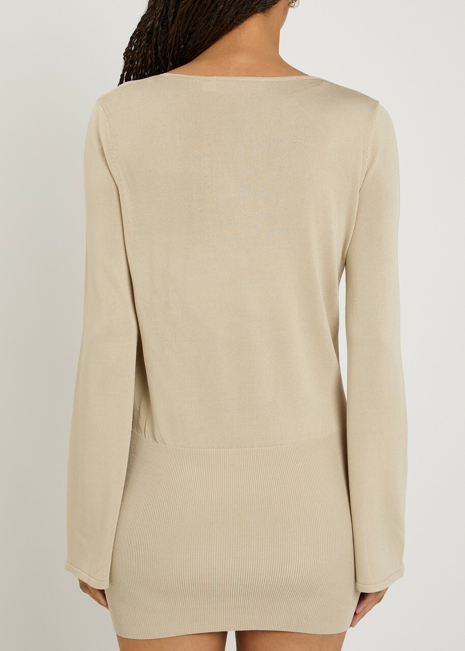 Aya Muse Gema Knit Mini Wrap Dress Sand