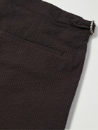 De Petrillo - Slim-Fit Pleated Cotton-Blend Seersucker Shorts - Brown