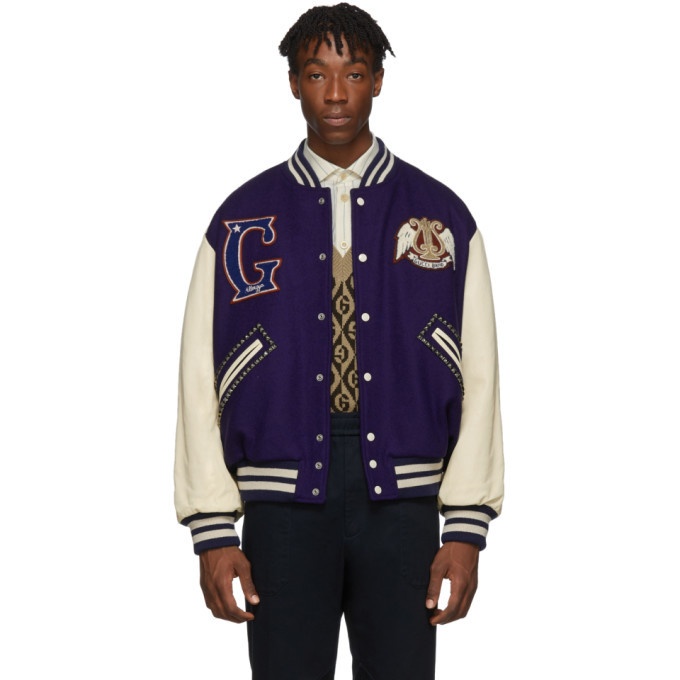 Photo: Gucci Blue and Off-White Gucci Band Varsity Jacket