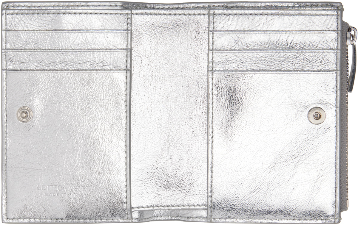Bottega Veneta Silver Intrecciato Small Bi-Fold Wallet