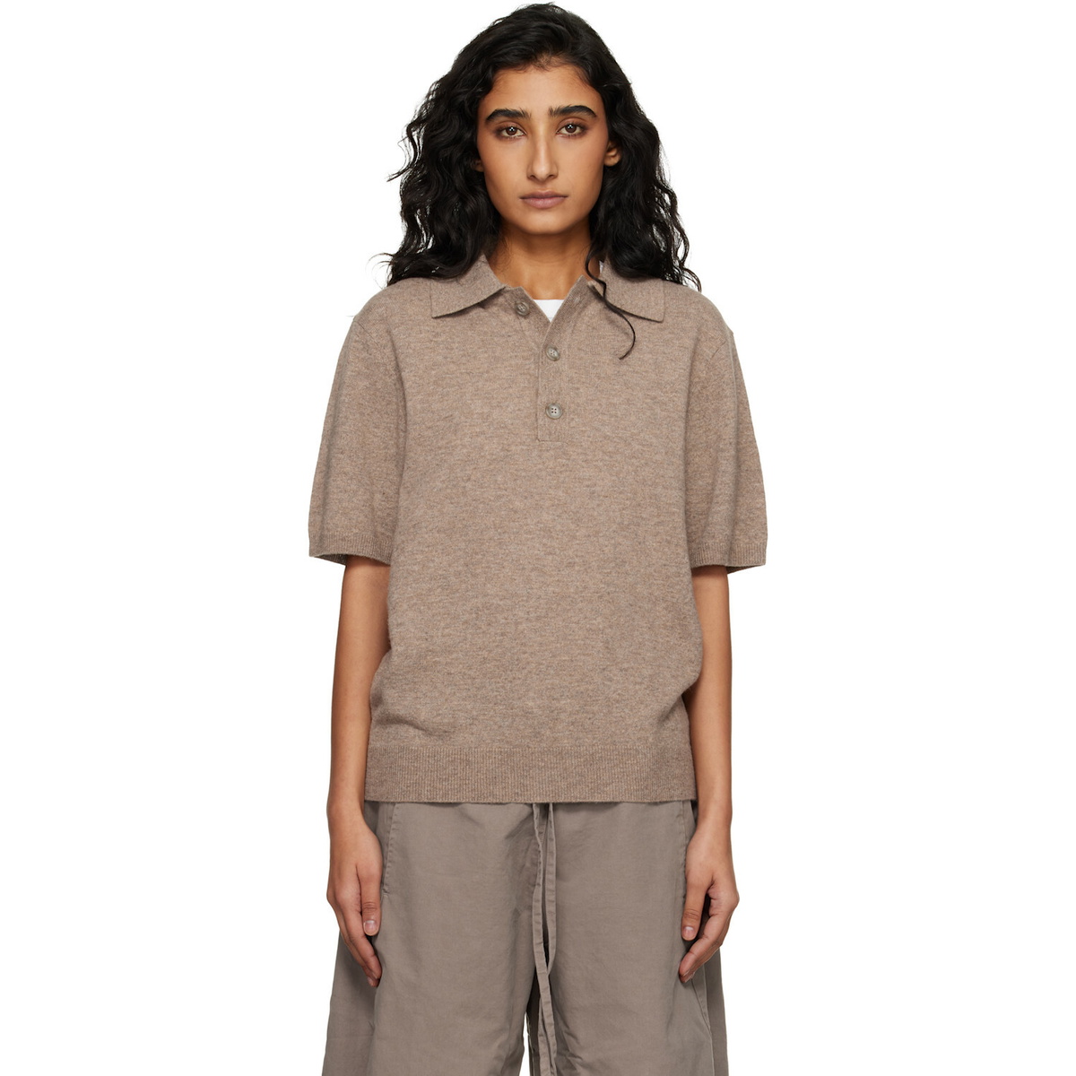 Entire Studios Beige Short Sleeve Knit Polo