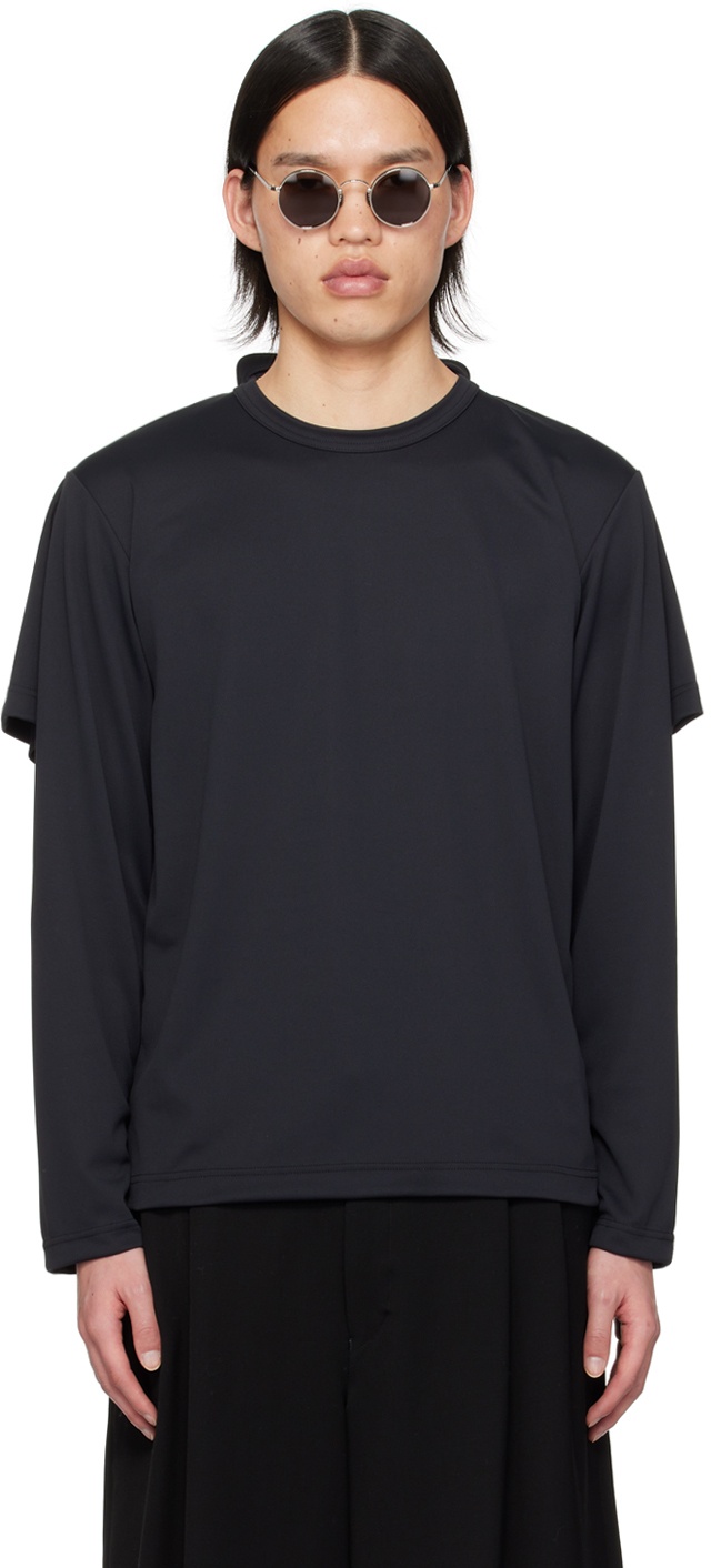 Photo: Comme des Garçons Homme Plus Black Layered Polo Long Sleeve T-Shirt