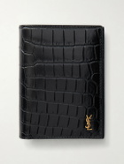 SAINT LAURENT - Tiny Cassandre Logo-Appliquéd Croc-Effect Leather Bifold Wallet