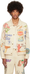 Small Talk Studio SSENSE Exclusive Off-White Hand-Drawn Denim Trucker Jacket