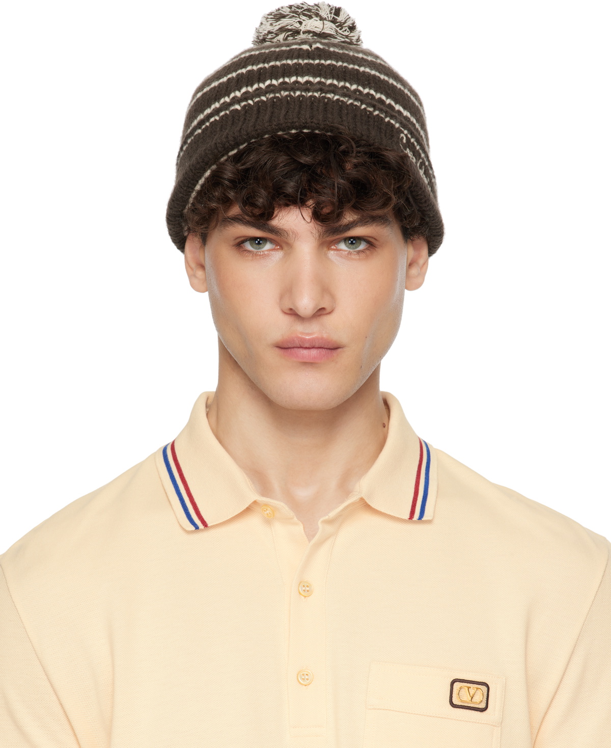 Valentino Garavani Brown 'Chez Valentino' Knitted Wool Beanie