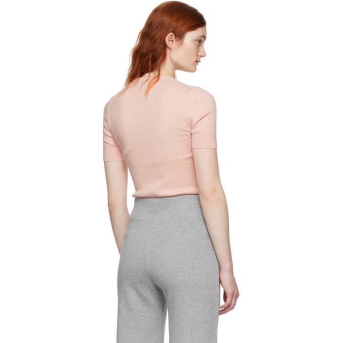 Ribbed-knit cropped sweater in pink - Courreges