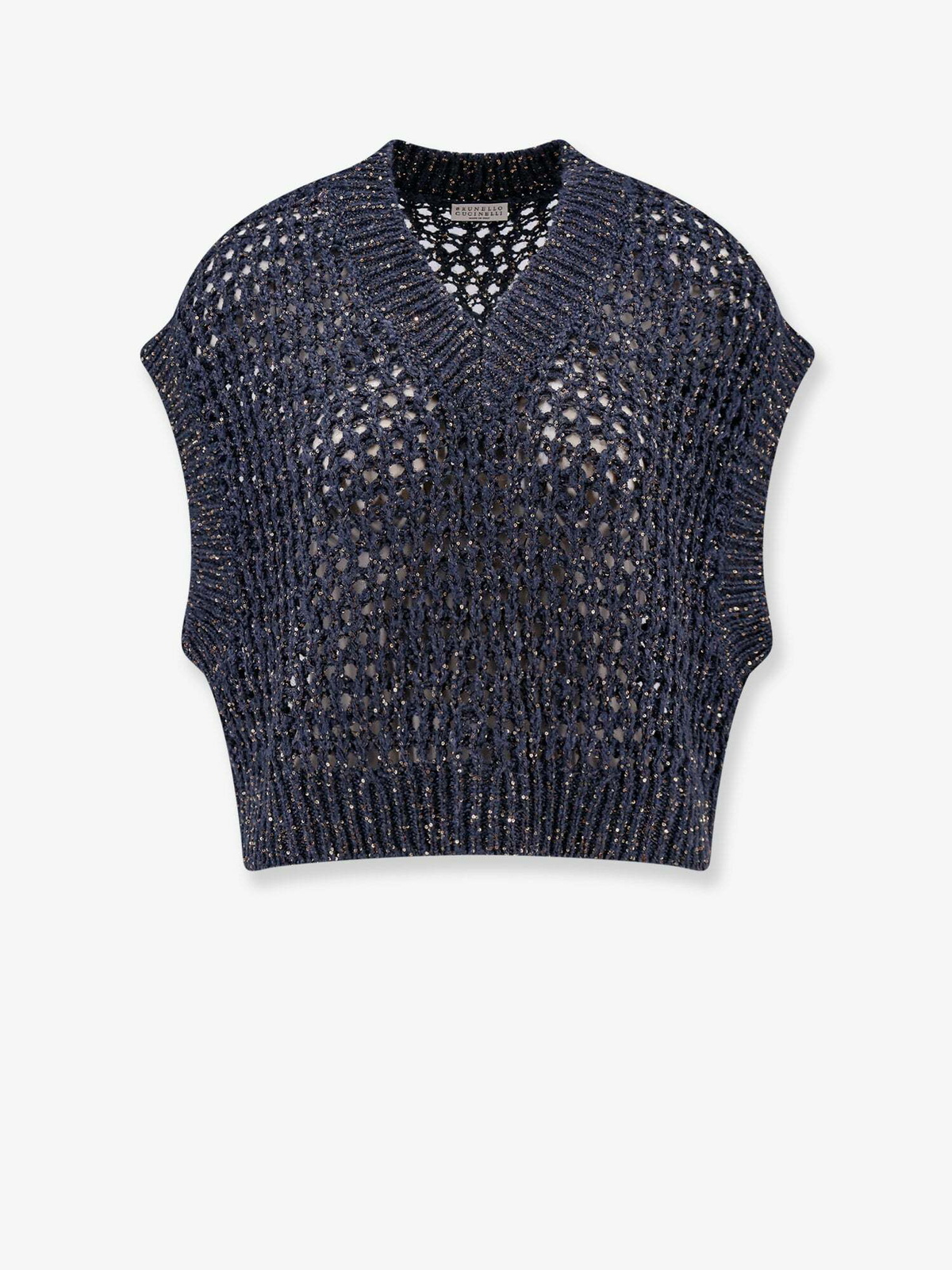 【関税&送料込】Brunello Cucinelli Knitted Vest Brunello Cucinelli Vest Blue Womens Knitwear Brunello Cucinelli