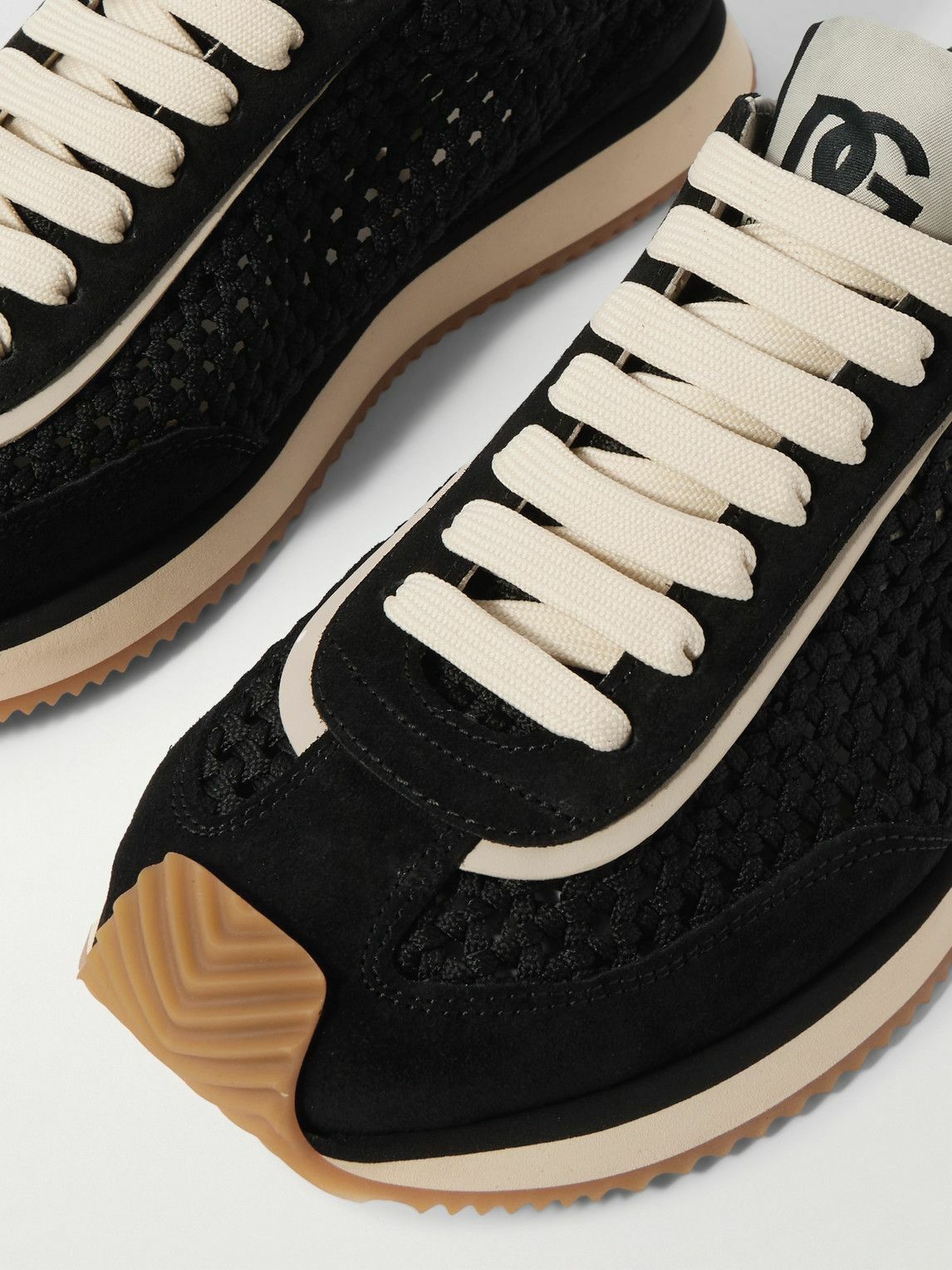 Dolce&Gabbana - DG Cushion Suede and Leather-Trimmed Crocheted Sneakers - Black