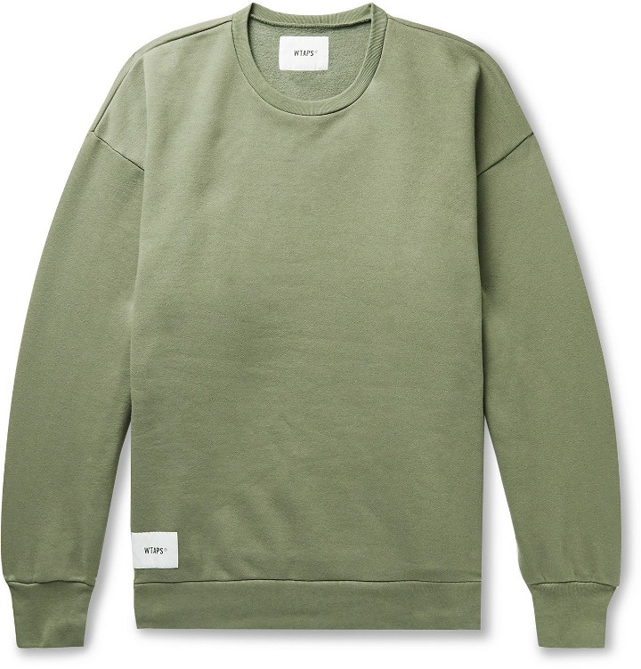 Photo: WTAPS - Academy Appliquéd Logo-Print Fleece-Back Cotton-Blend Jersey Sweatshirt - Green