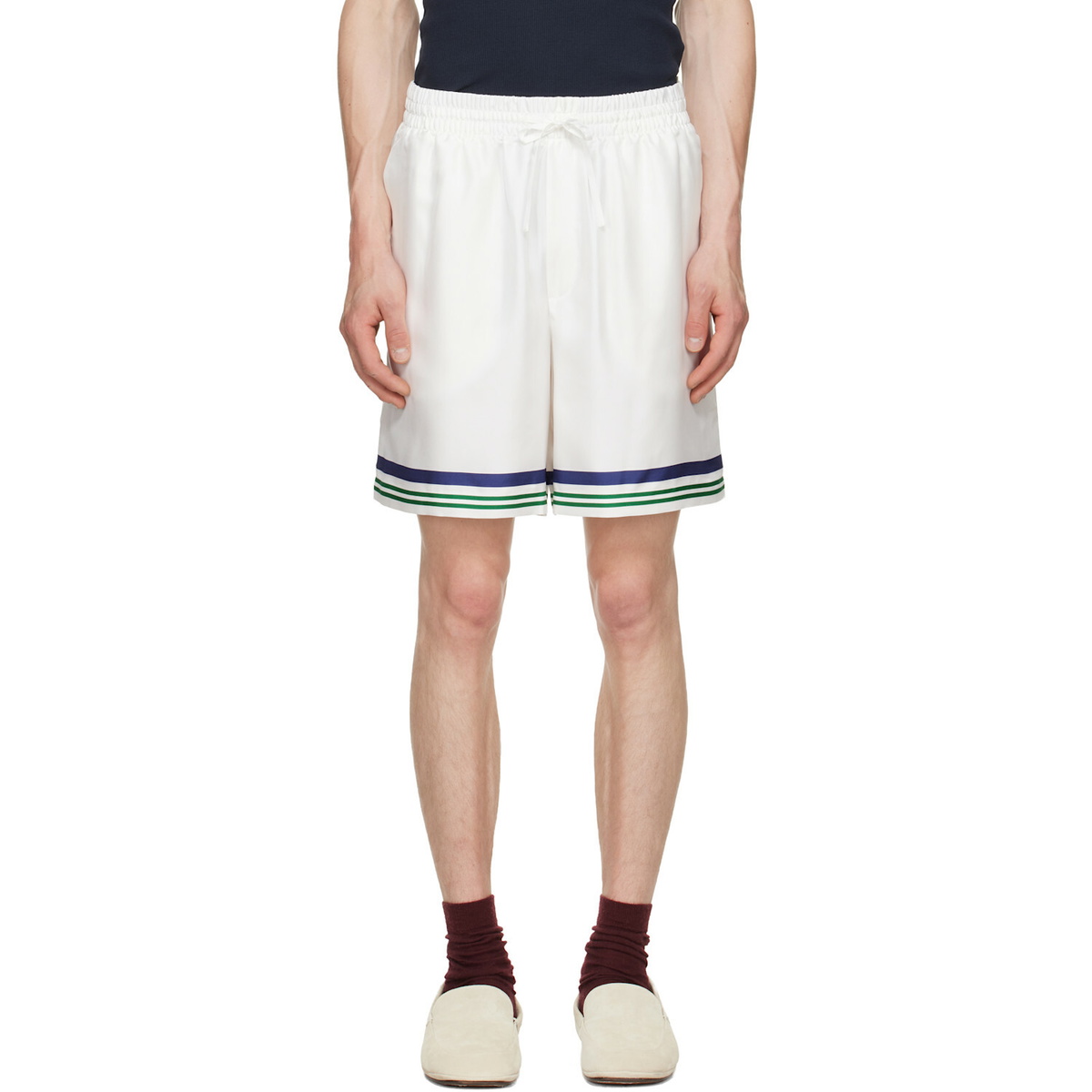 Casablanca White Hotel Emblem Silk Shorts