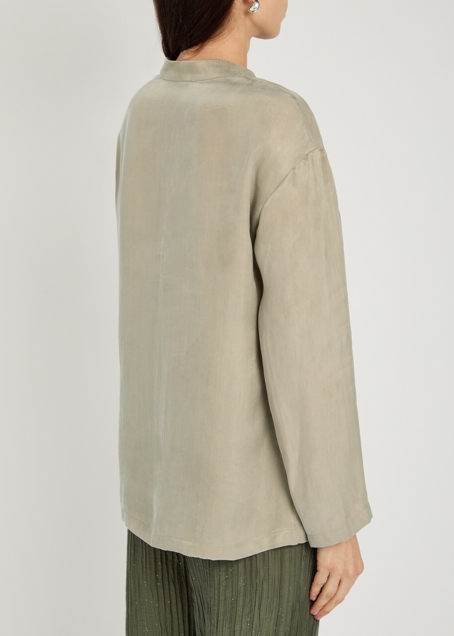 Emporio Armani Stand-collar Lyocell Shirt Grey