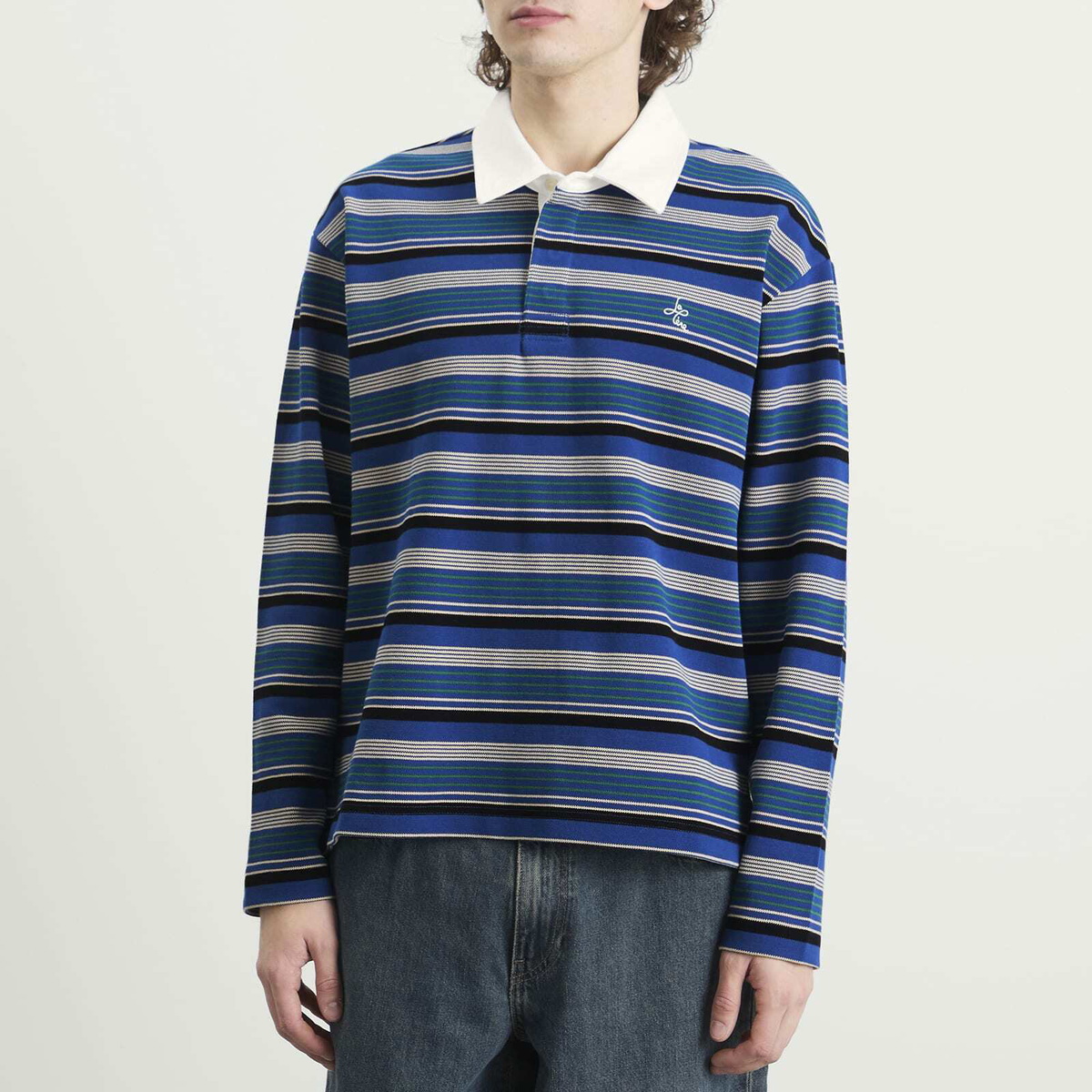 Le Père Men's Long Sleeve Rugby Polo Shirt in Jouvet Stripe