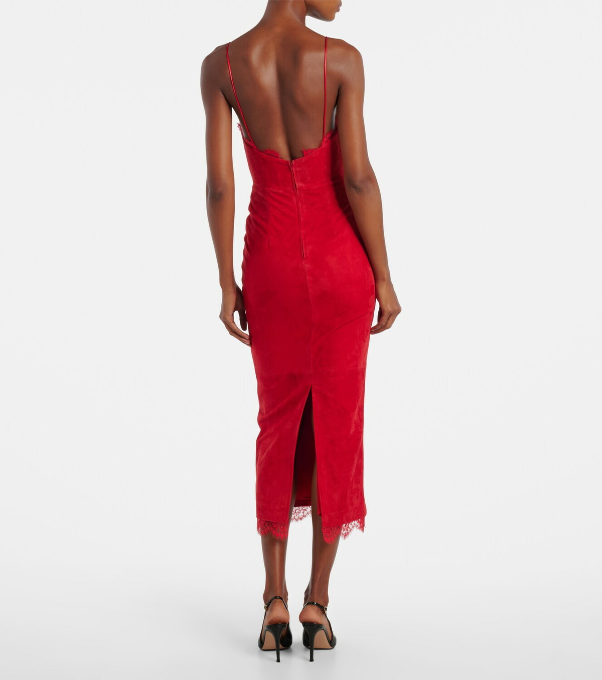 Alex Perry Lace-trimmed suede midi dress Alex Perry Alex Perry Lace-trimmed suede midi dress Alex Perry