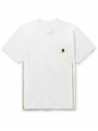 Sacai - Carhartt WIP Zip-Detailed Logo-Appliquéd Canvas-Trimmed Cotton-Jersey T-Shirt - White