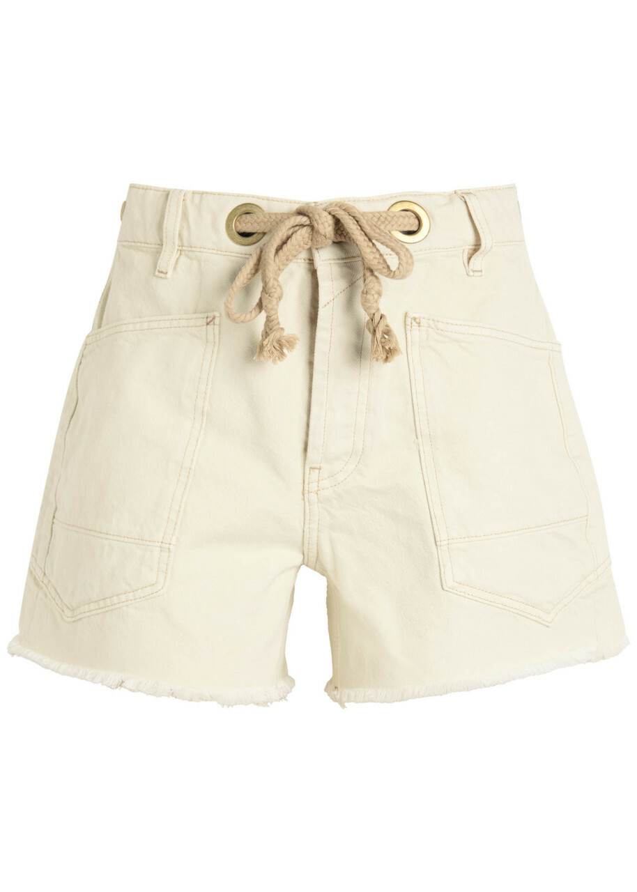 Free People Moxie Drawstring Denim Shorts Cream