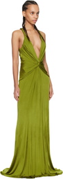 TOM FORD Green V-Neck Criss-Cross Evening Maxi Dress