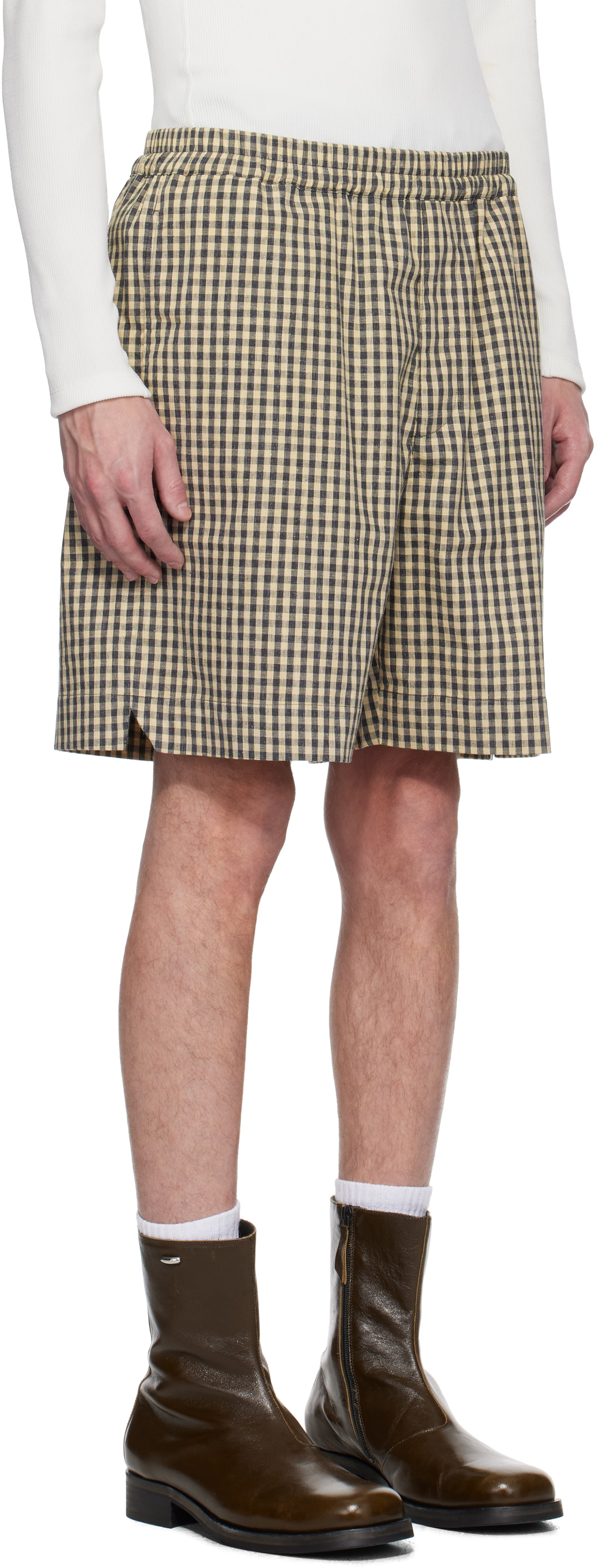 Karmuel Young Black & Yellow Check Square Shorts