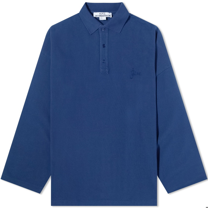 Photo: A.P.C. Men's x JW Anderson Murray Oversized Pique Polo Shirt in Marine