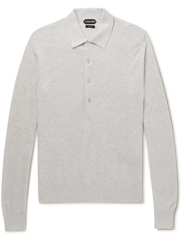 Photo: TOM FORD - Silk and Cotton-Blend Piqué Polo Shirt - Gray