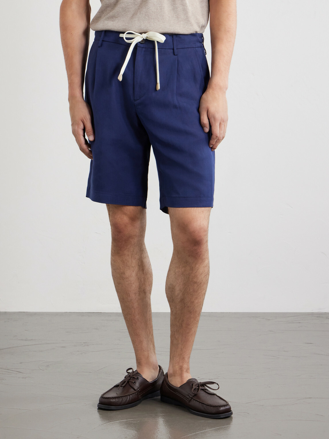 Eleventy - Wide-Leg Lyocell and Linen-Blend Twill Shorts - Blue