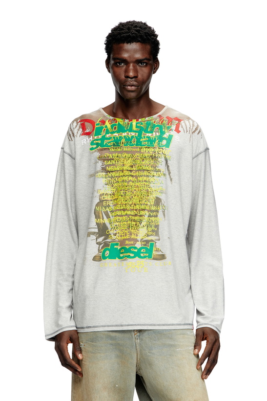 Photo: Diesel Long-sleeve T-shirt with lyrics print - T-Shirts - Unisex - Grey