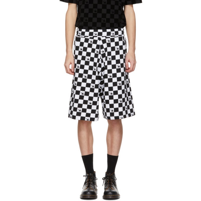 Photo: McQ Alexander McQueen Black and White Racing Check Swallow Low Shorts