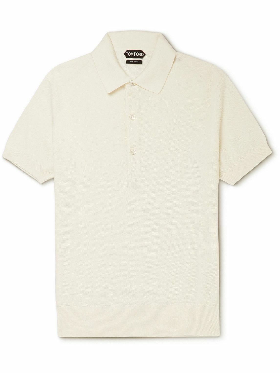 TOM FORD - Silk and Cotton-Blend Piquè Polo Shirt - Neutrals TOM FORD