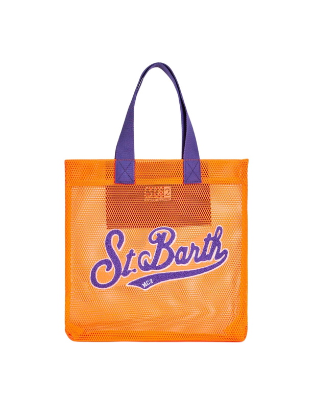 Photo: MC2 Saint Barth Mesh Orange Shopper Bag With Front Terry Embroidery