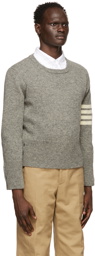 Thom Browne Grey Shetland 4-Bar Crewneck Sweater