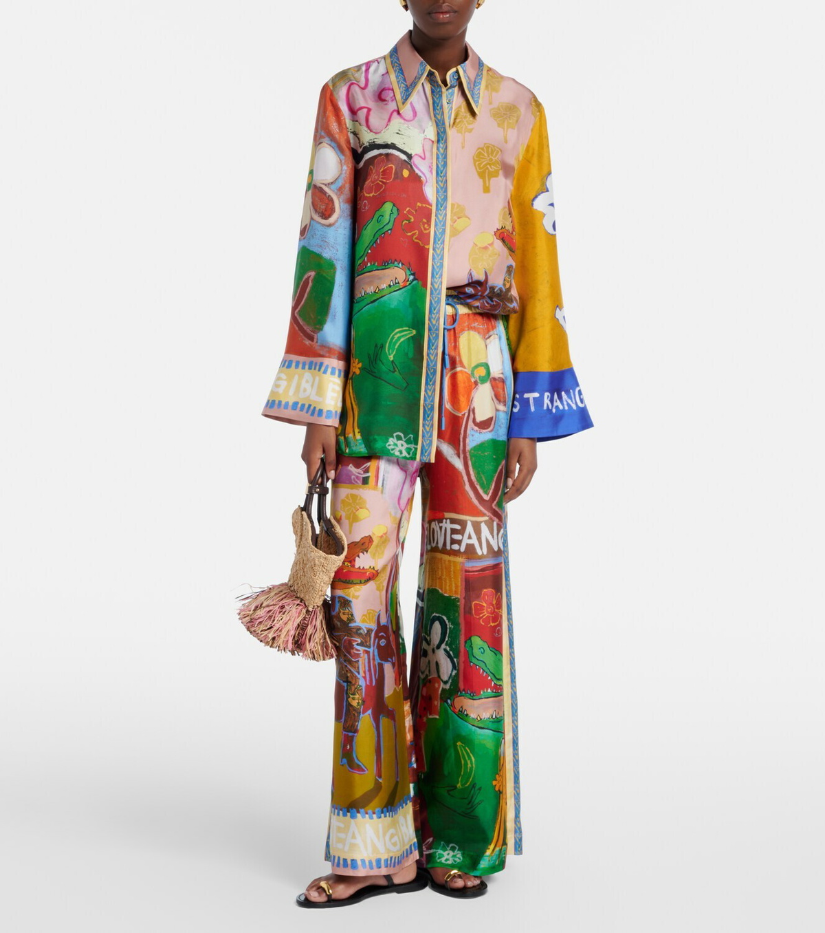 Alémais Mlak printed silk twill wide-leg pants