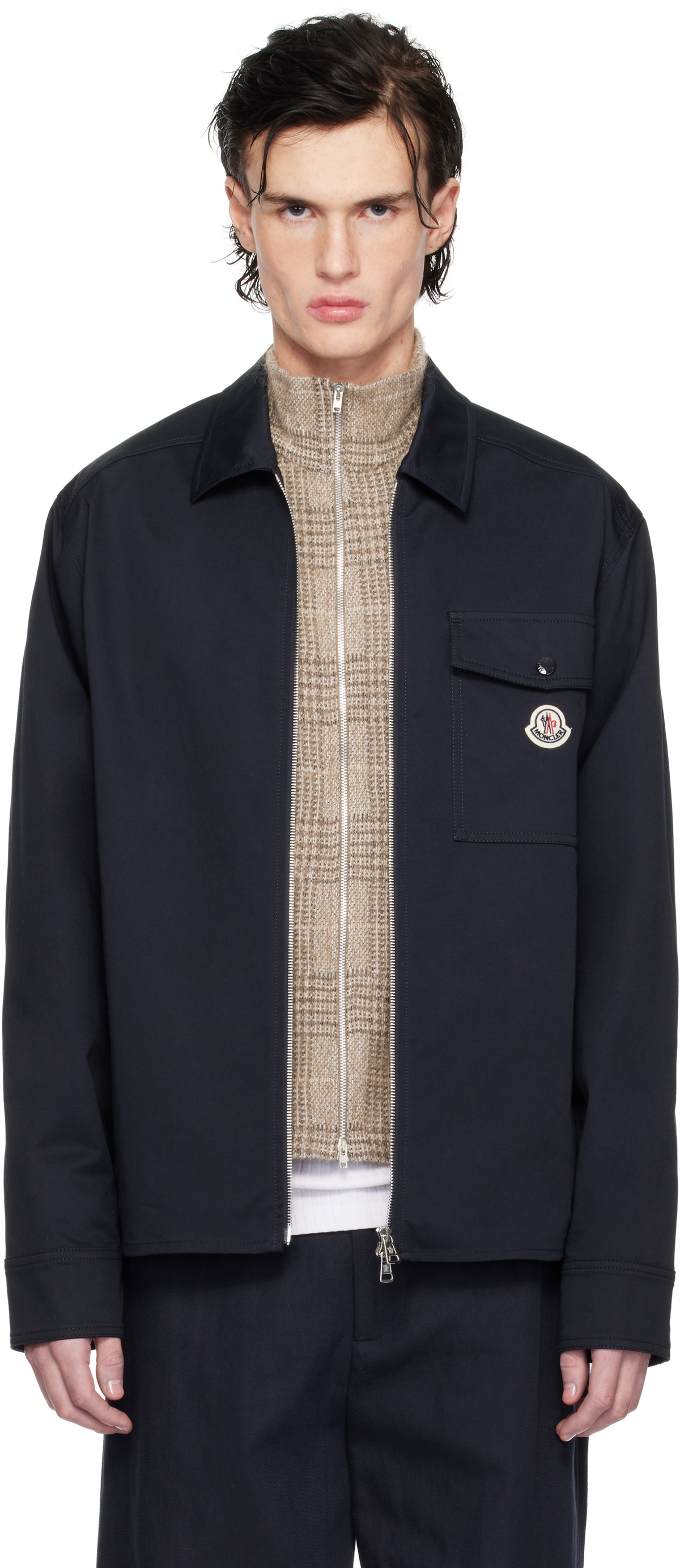Moncler: Navy Cotton Gabardine Zip-Up Jacket | SSENSE