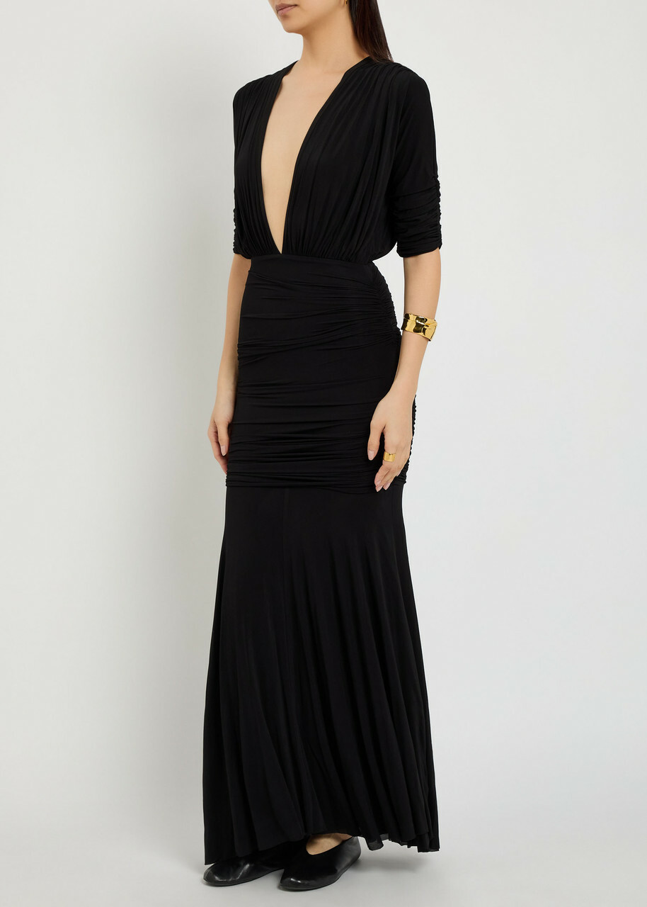 Tove Yana Ruched Stretch-jersey Maxi Dress Black
