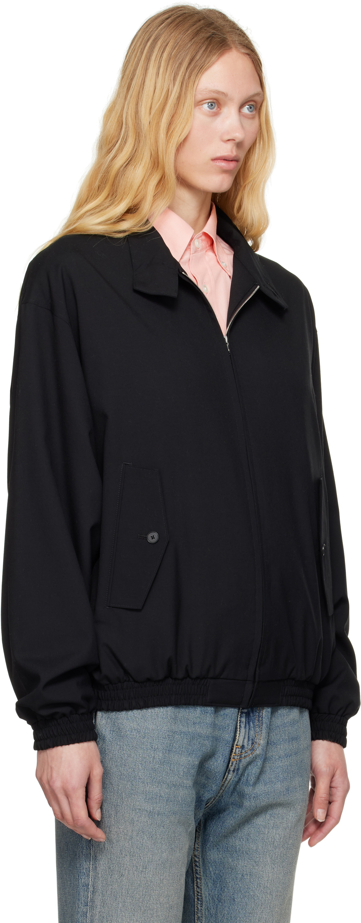 AURALEE Black Super Fine Tropical Wool Zip Jacket