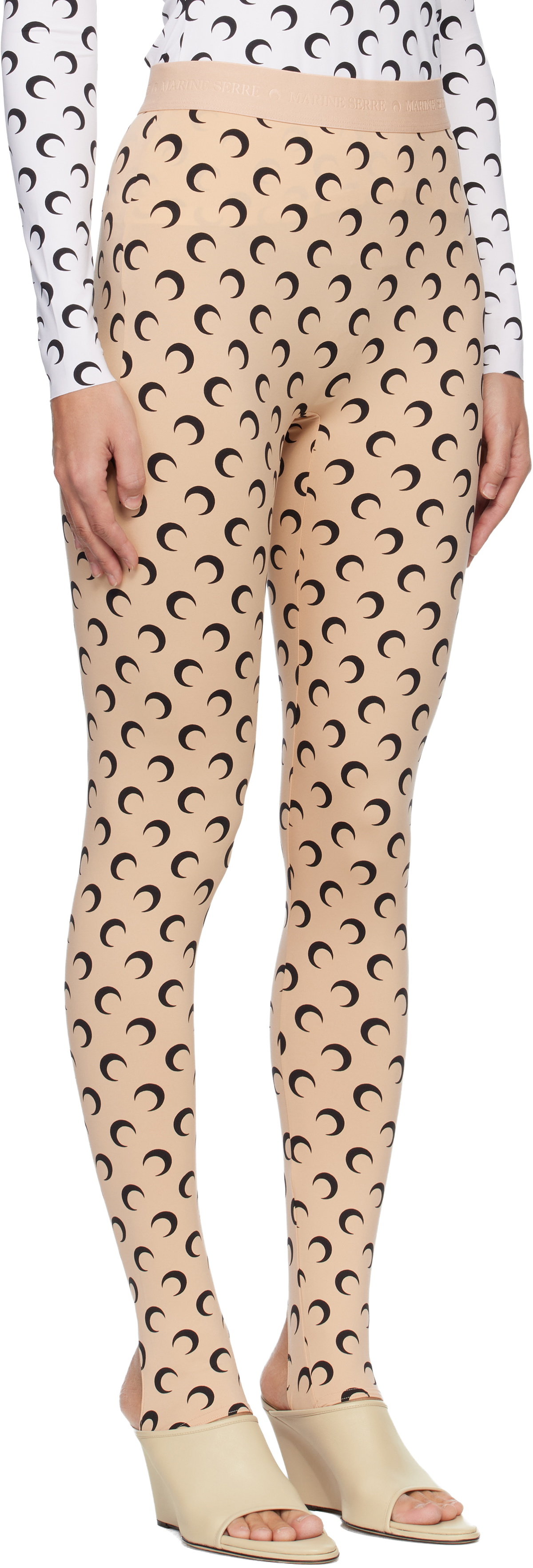 Marine Serre Beige Recycled Moon Jersey Stirrup Leggings