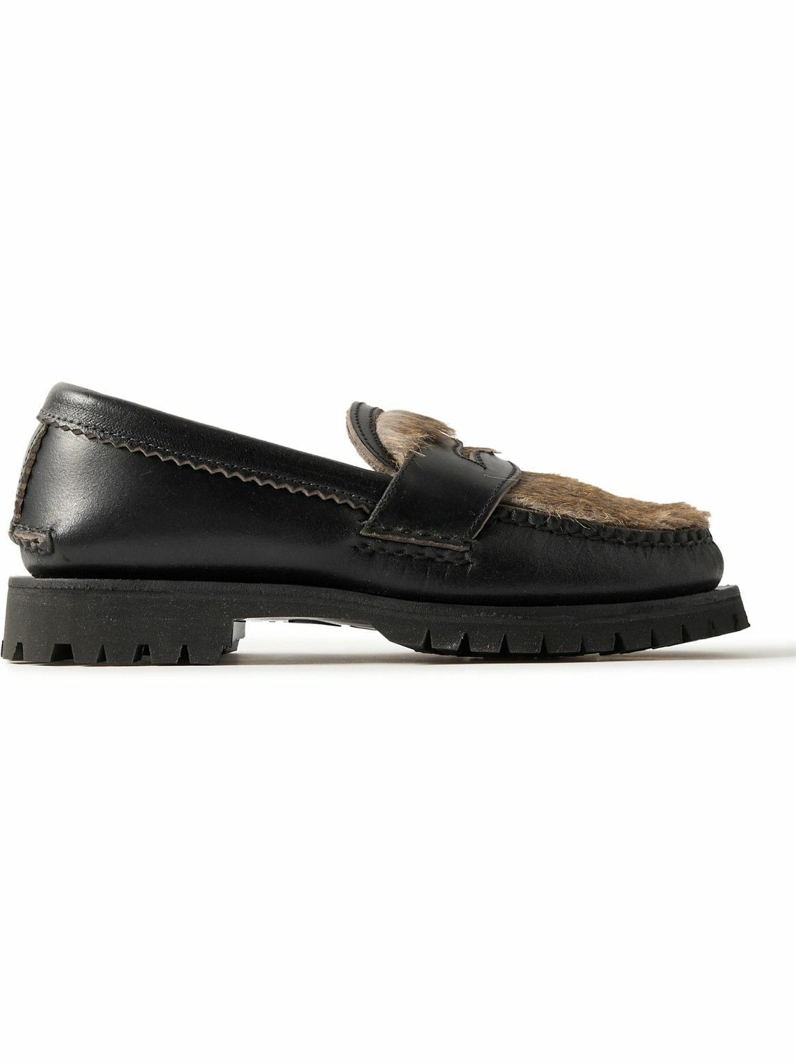 Photo: Yuketen - Leather and Faux Fur Penny Loafers - Black
