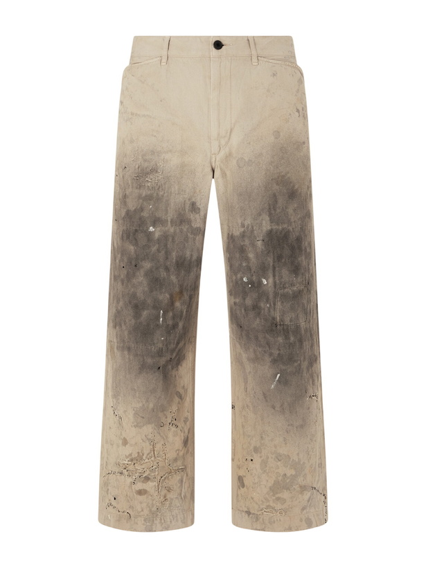 Photo: Enfants Riches Déprimés - Straight-Leg Distressed Cotton and Linen-Blend Trousers - Neutrals