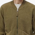 Universal Works Men's Wool Fleece Zip Bomber Jacket in Lovat
