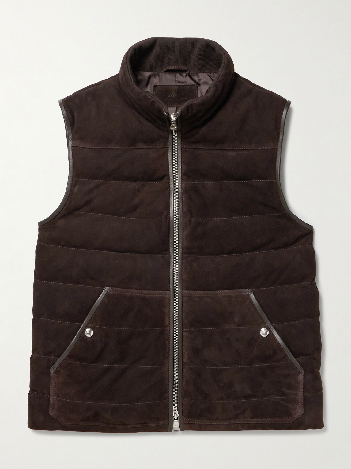 Mr P. - Leather-Trimmed Padded Quilted Suede Gilet - Brown