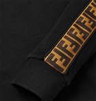 Fendi - Logo-Appliquéd Fleece-Back Cotton, Wool, Silk and Cashmere-Blend Jersey Hoodie - Black
