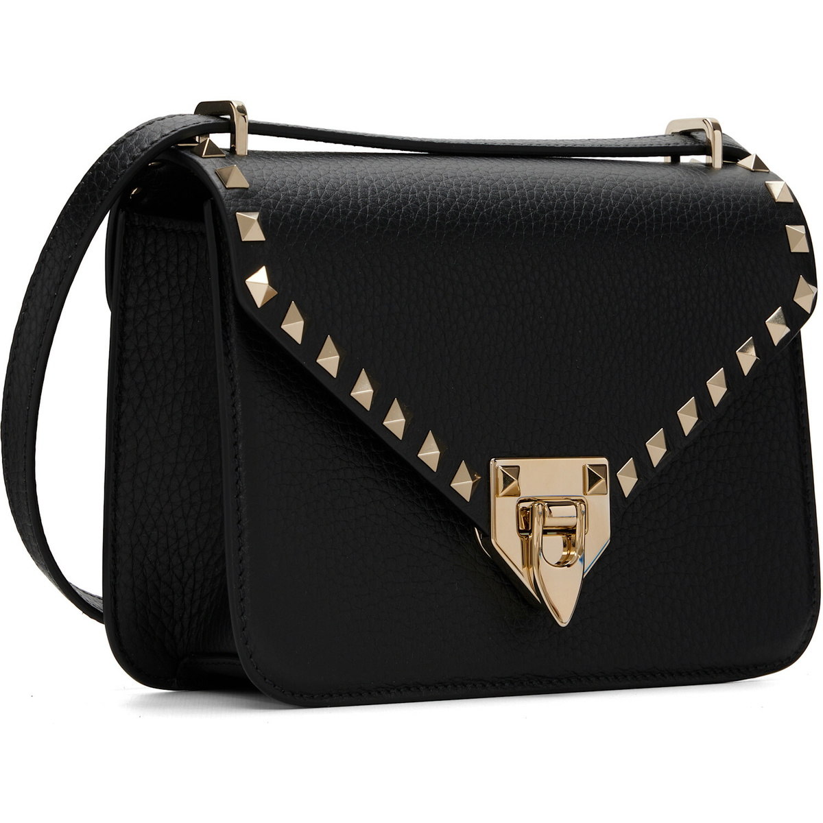 Valentino Garavani Black Rockstud Small Shoulder Grainy Calfskin Bag