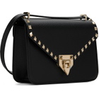 Valentino Garavani Black Rockstud Small Shoulder Grainy Calfskin Bag
