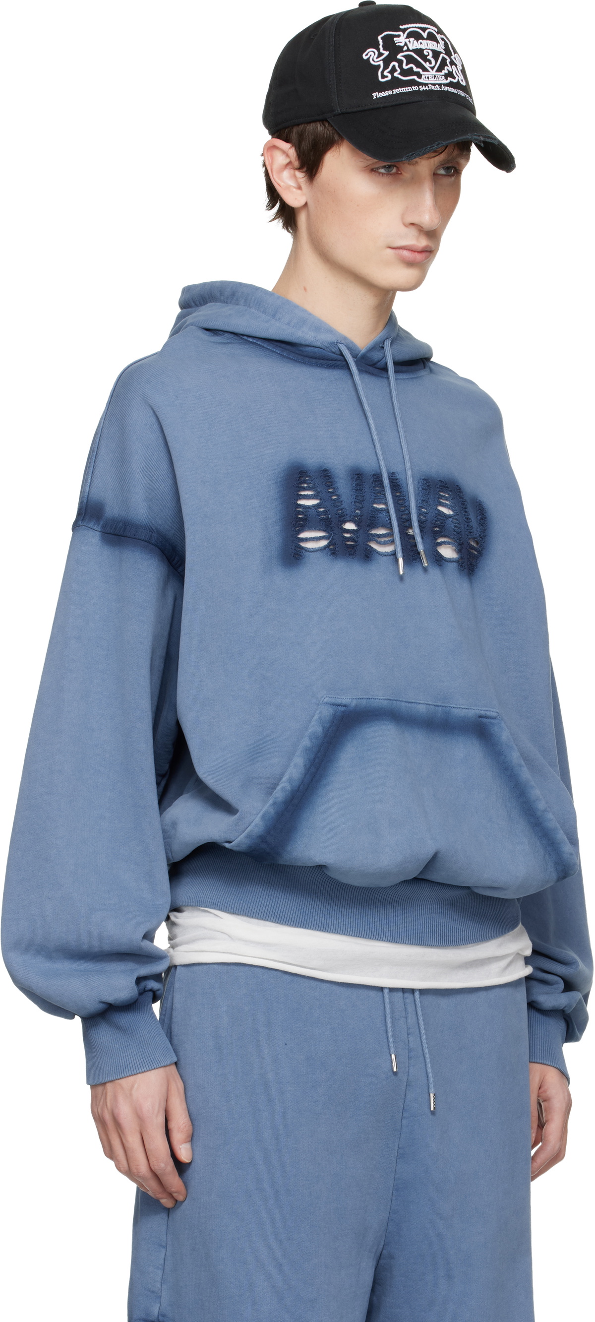 AVAVAV Blue Shoulderless Logo Hoodie