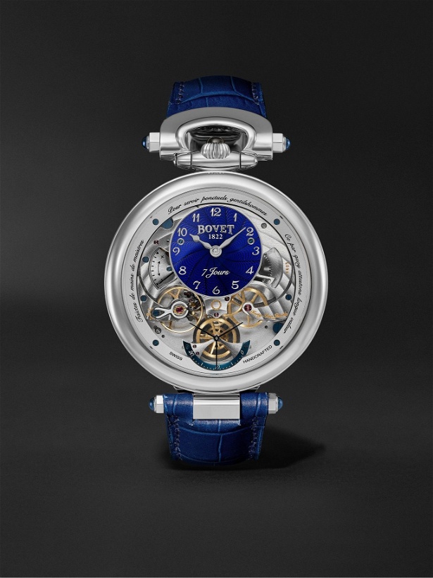 Photo: Bovet - Monsieur BOVET Hand-Wound 43mm 18-Karat White Gold and Alligator-Effect Leather Watch, Ref. No. AI43018-G46