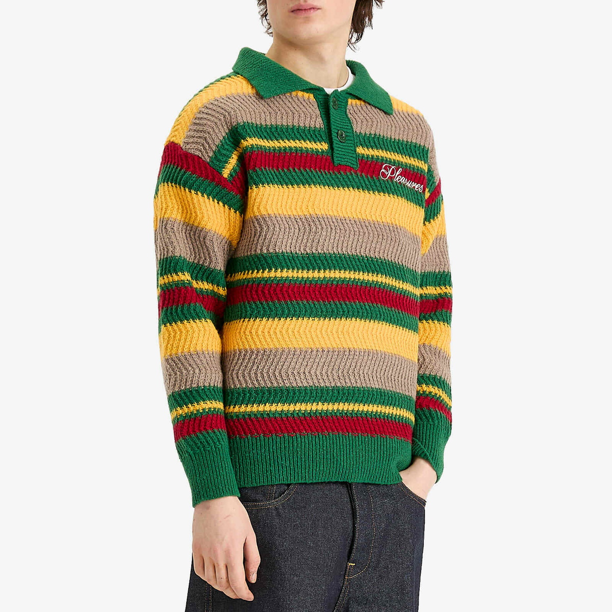 Pleasures Men's Cooper Kit Polo Sweater in Green