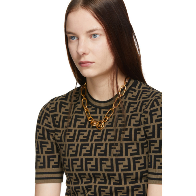 Fendi Black and Brown Knit Forever Fendi T-Shirt Fendi