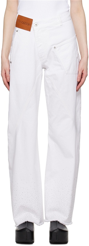 Photo: JW Anderson White Crystal-Cut Jeans