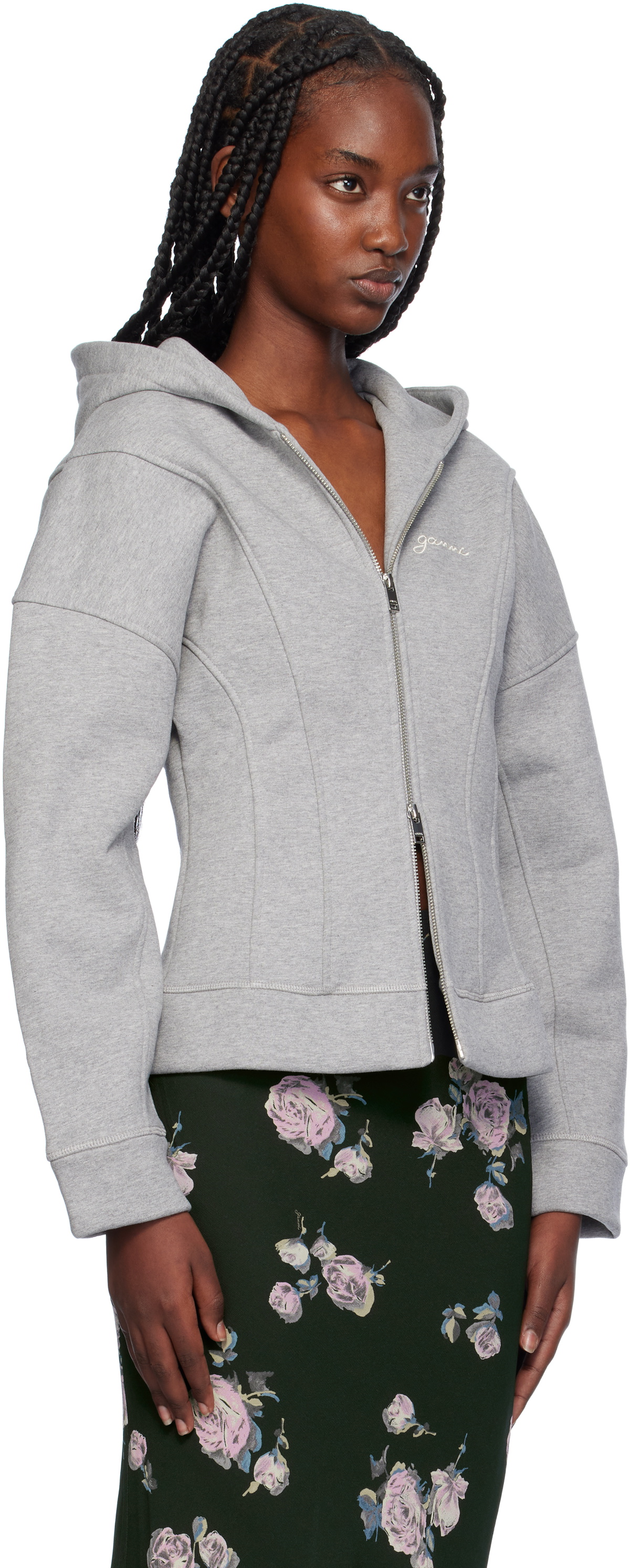 GANNI Gray Fleece Zip Hoodie GANNI
